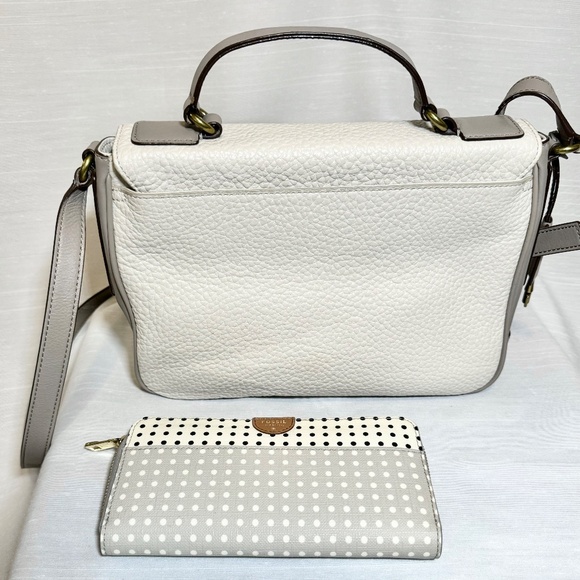Fossil Bundle Pebbled Leather Crossbody, Satchel, Messenger Handbag + Wallet - Picture 12 of 13